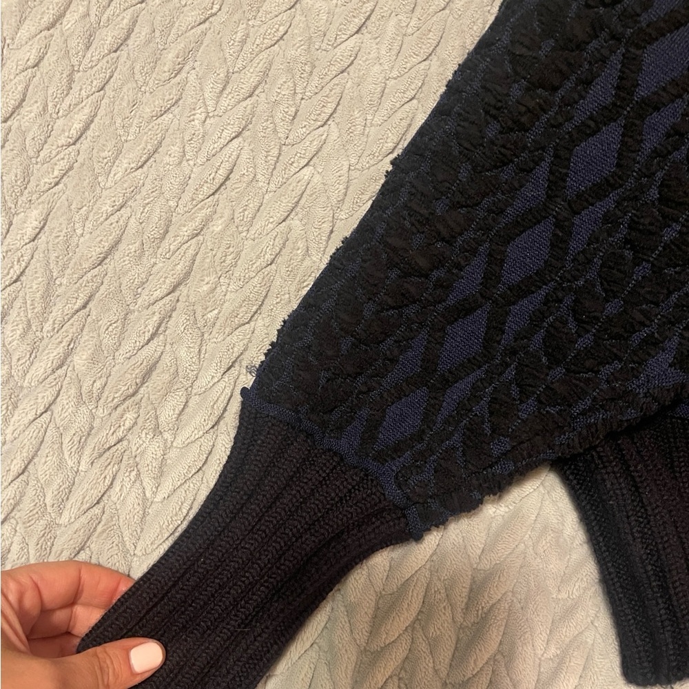 3.1 Phillip Lim Black and Navy Textured Bomber Jacket - Picture 3 of 14